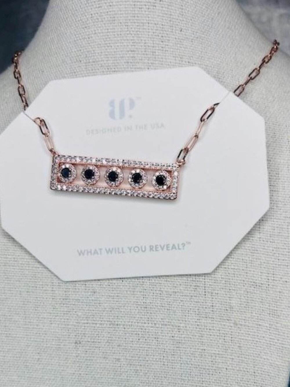 Bomb Party Black Onyx Cubic Zirconia Necklace on Rose Gold Plating NK17959